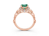 Rose gold Round Cut Green Sapphire Solitaire Ring with Filigree Band and Four-Prong Setting_27