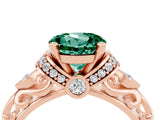 Rose gold Round Cut Green Sapphire Solitaire Ring with Filigree Band and Four-Prong Setting_28