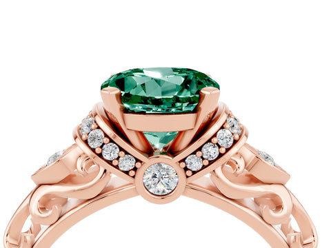 Rose gold Round Cut Green Sapphire Solitaire Ring with Filigree Band and Four-Prong Setting_28
