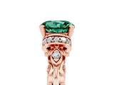 Rose gold Round Cut Green Sapphire Solitaire Ring with Filigree Band and Four-Prong Setting_29