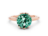 Rose gold Round Cut Green Sapphire Solitaire Ring with Flower Prong Setting and Classic Band_12