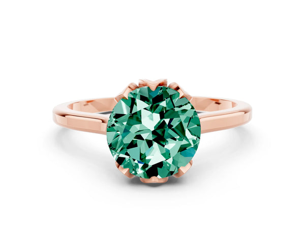 Rose gold Round Cut Green Sapphire Solitaire Ring with Flower Prong Setting and Classic Band