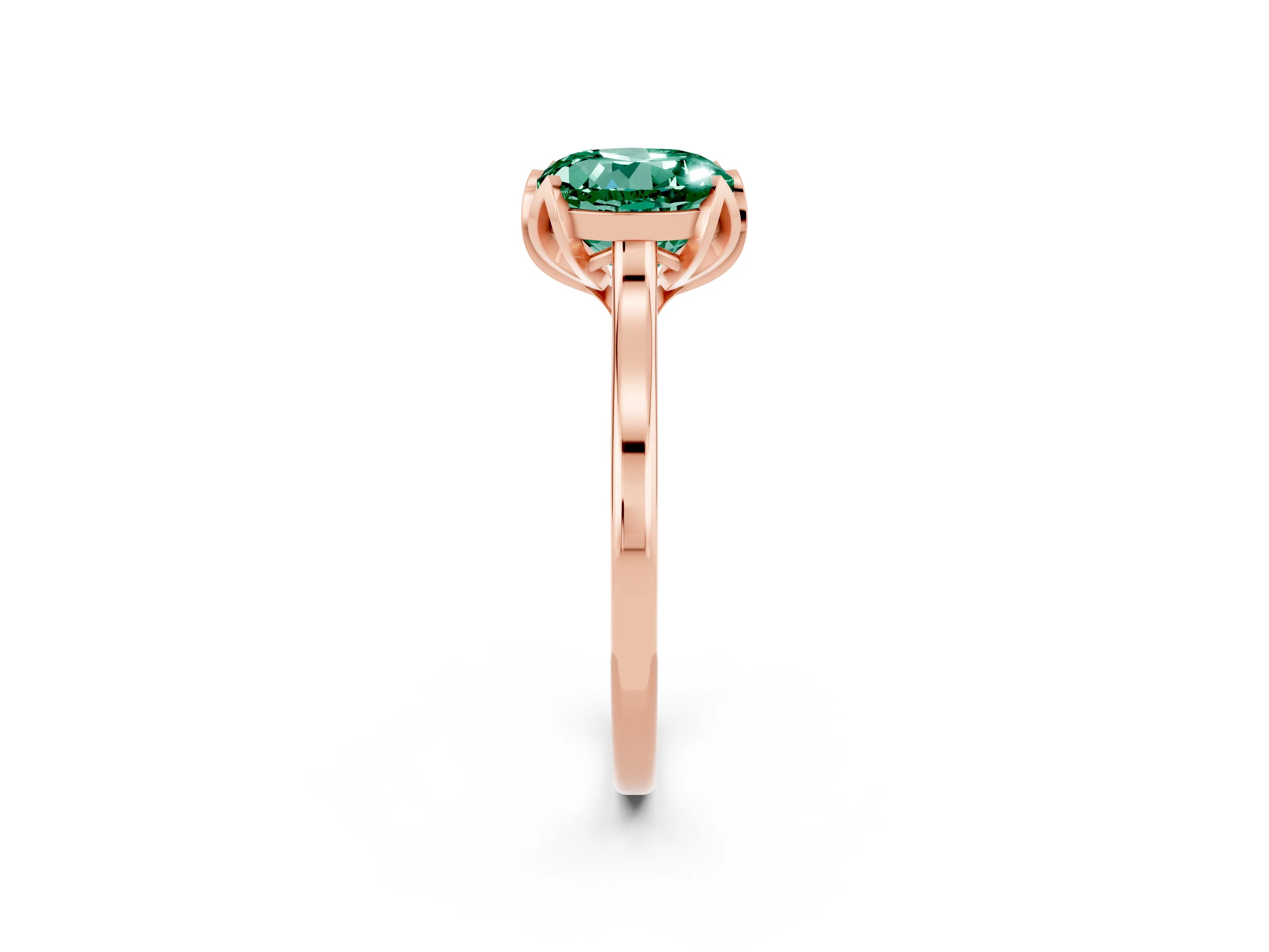 Rose gold Round Cut Green Sapphire Solitaire Ring with Flower Prong Setting and Classic Band_14
