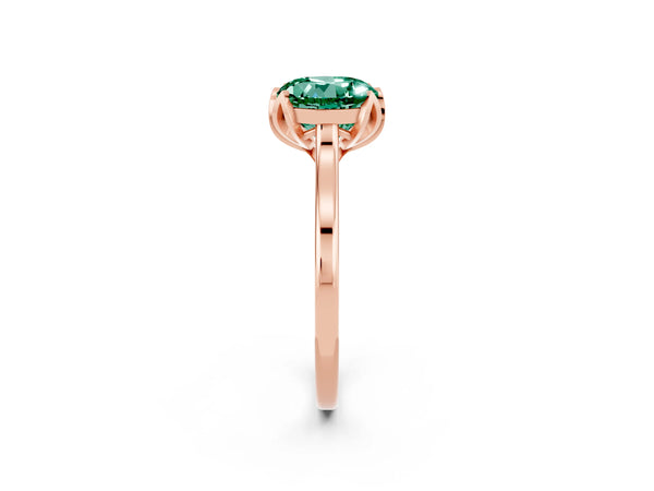 Rose gold Round Cut Green Sapphire Solitaire Ring with Flower Prong Setting and Classic Band