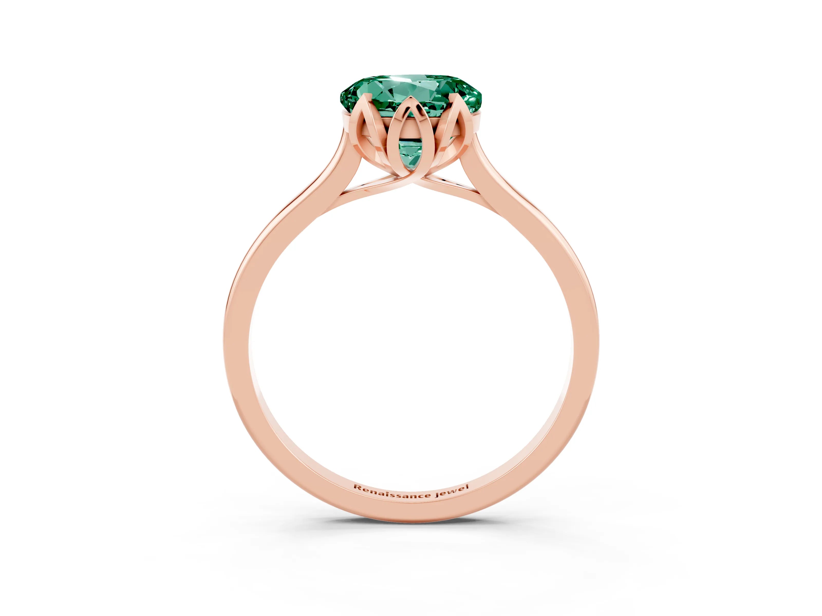 Rose gold Round Cut Green Sapphire Solitaire Ring with Flower Prong Setting and Classic Band_15