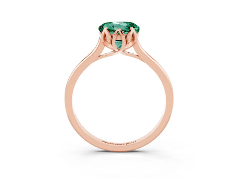 Rose gold Round Cut Green Sapphire Solitaire Ring with Flower Prong Setting and Classic Band_15