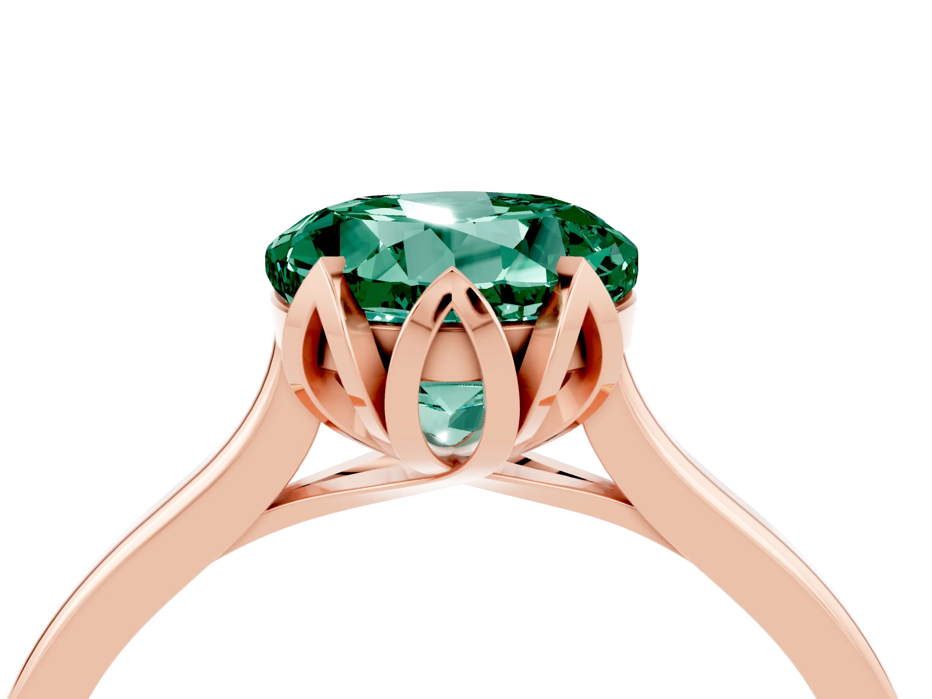 Rose gold Round Cut Green Sapphire Solitaire Ring with Flower Prong Setting and Classic Band_16