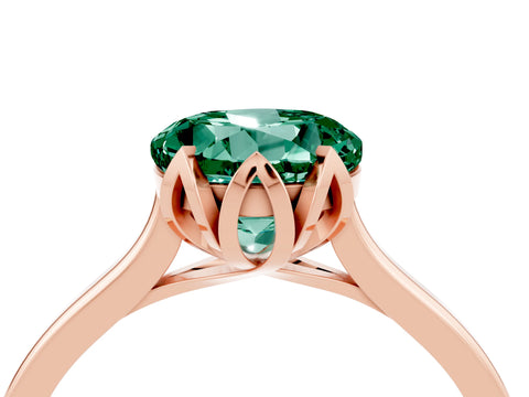 Rose gold Round Cut Green Sapphire Solitaire Ring with Flower Prong Setting and Classic Band_16