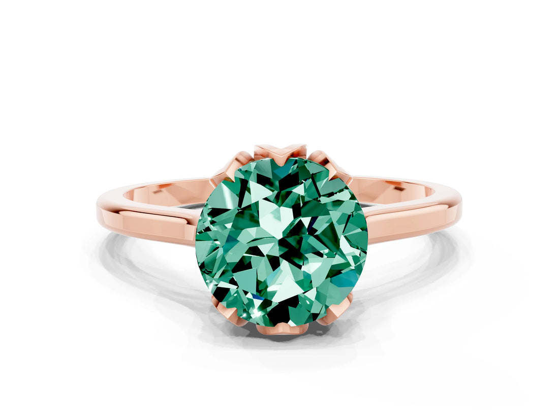 Rose gold Round Cut Green Sapphire Solitaire Ring with Flower Prong Setting and Classic Band_36