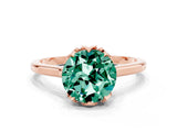 Rose gold Round Cut Green Sapphire Solitaire Ring with Flower Prong Setting and Classic Band_36