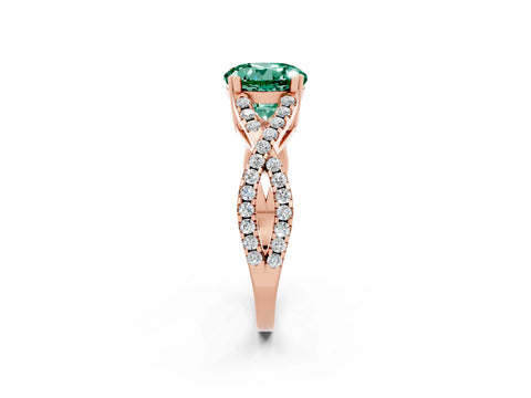 Rose gold Round Cut Green Sapphire Solitaire Ring with Four-Prong Setting and Twisted Pavé Band_2