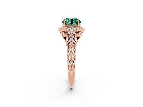 Rose gold Round Cut Green Sapphire Solitaire Ring with Hidden Halo and Pavé Band_14