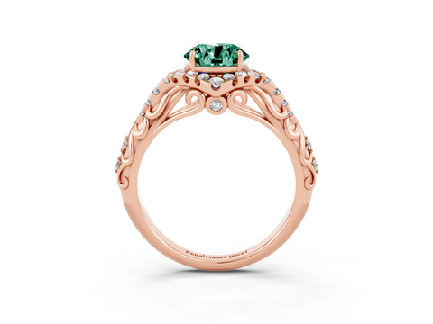 Rose gold Round Cut Green Sapphire Solitaire Ring with Hidden Halo and Pavé Band_15