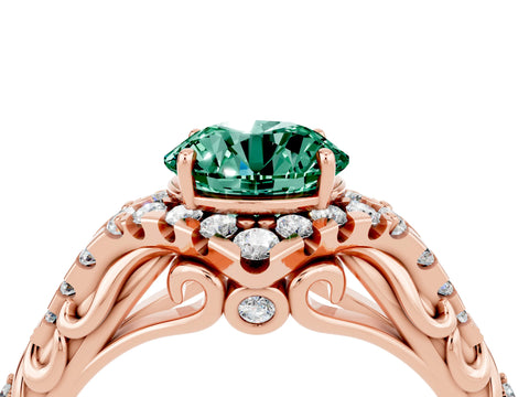 Rose gold Round Cut Green Sapphire Solitaire Ring with Hidden Halo and Pavé Band_16