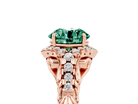 Rose gold Round Cut Green Sapphire Solitaire Ring with Hidden Halo and Pavé Band_17