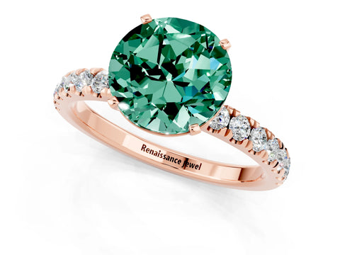 Rose gold Round Cut Green Sapphire Solitaire Ring with Pavé Accents and Four-Prong Setting_1