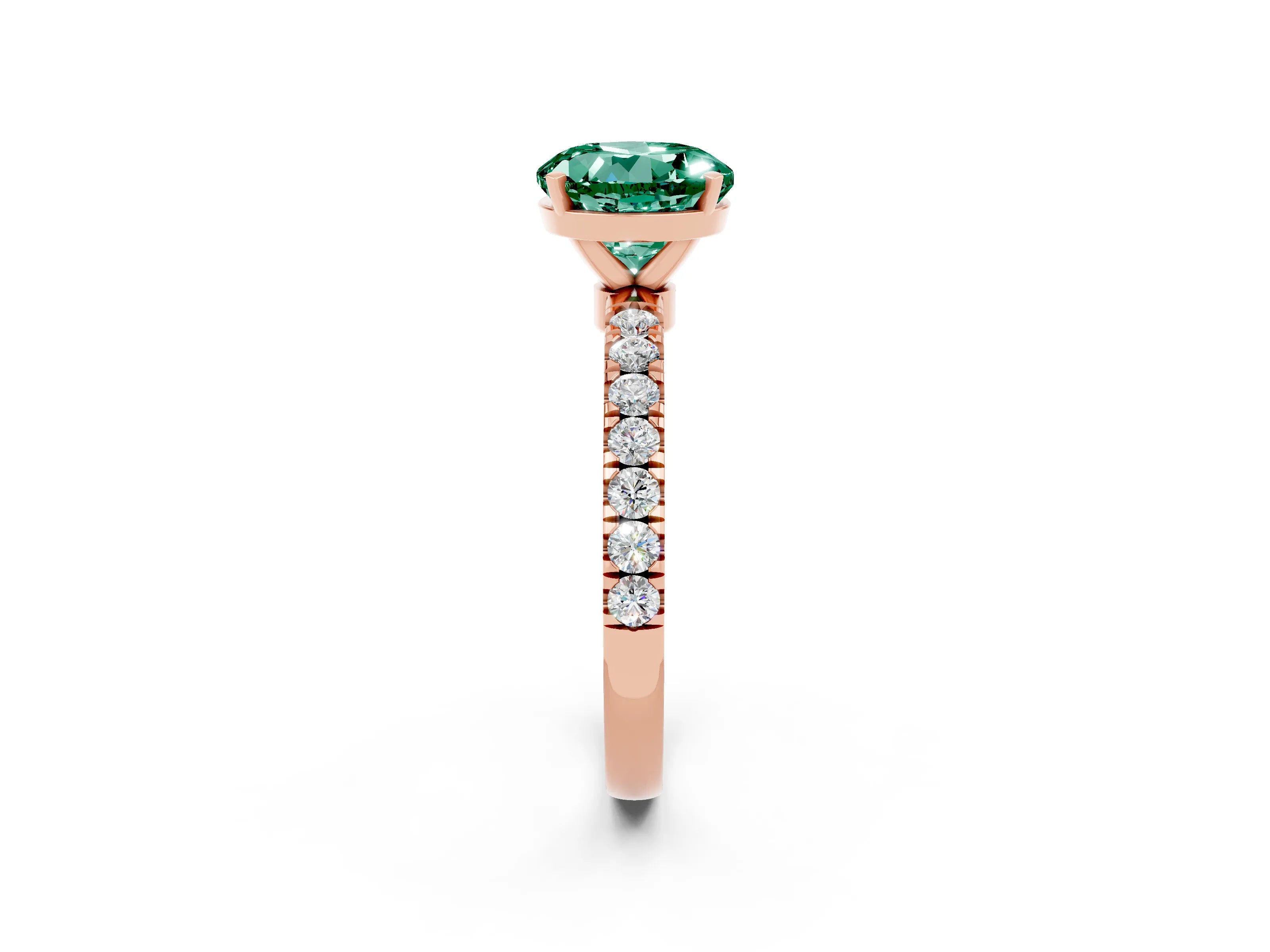 Rose gold Round Cut Green Sapphire Solitaire Ring with Pavé Accents and Four-Prong Setting_2