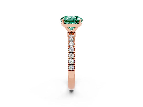 Rose gold Round Cut Green Sapphire Solitaire Ring with Pavé Accents and Four-Prong Setting