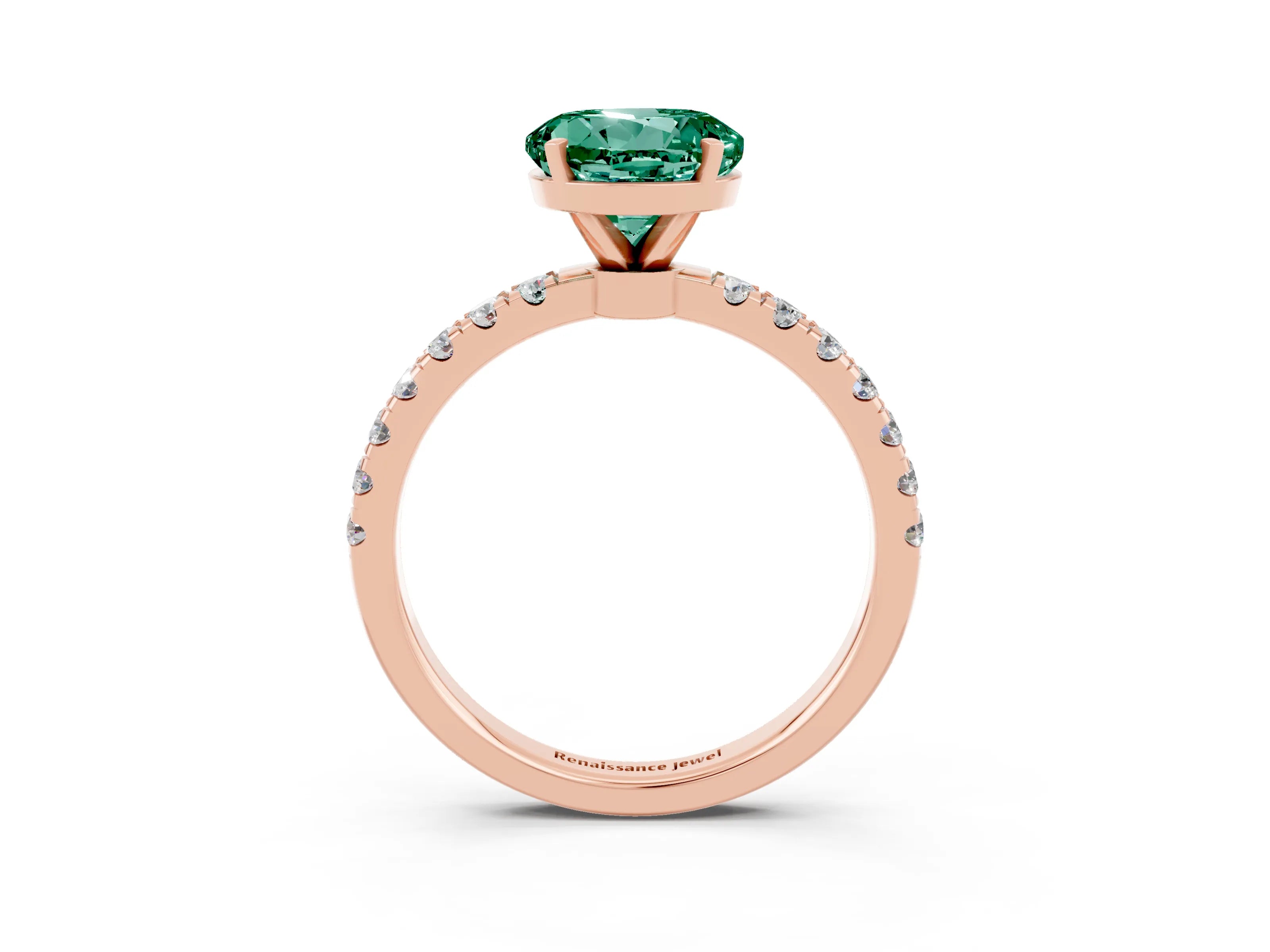 Rose gold Round Cut Green Sapphire Solitaire Ring with Pavé Accents and Four-Prong Setting_3