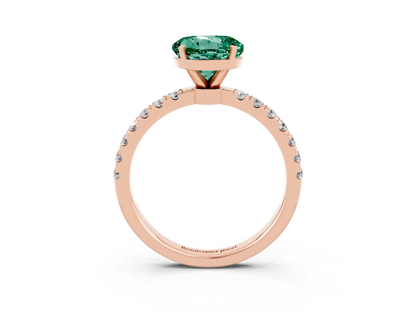 Rose gold Round Cut Green Sapphire Solitaire Ring with Pavé Accents and Four-Prong Setting