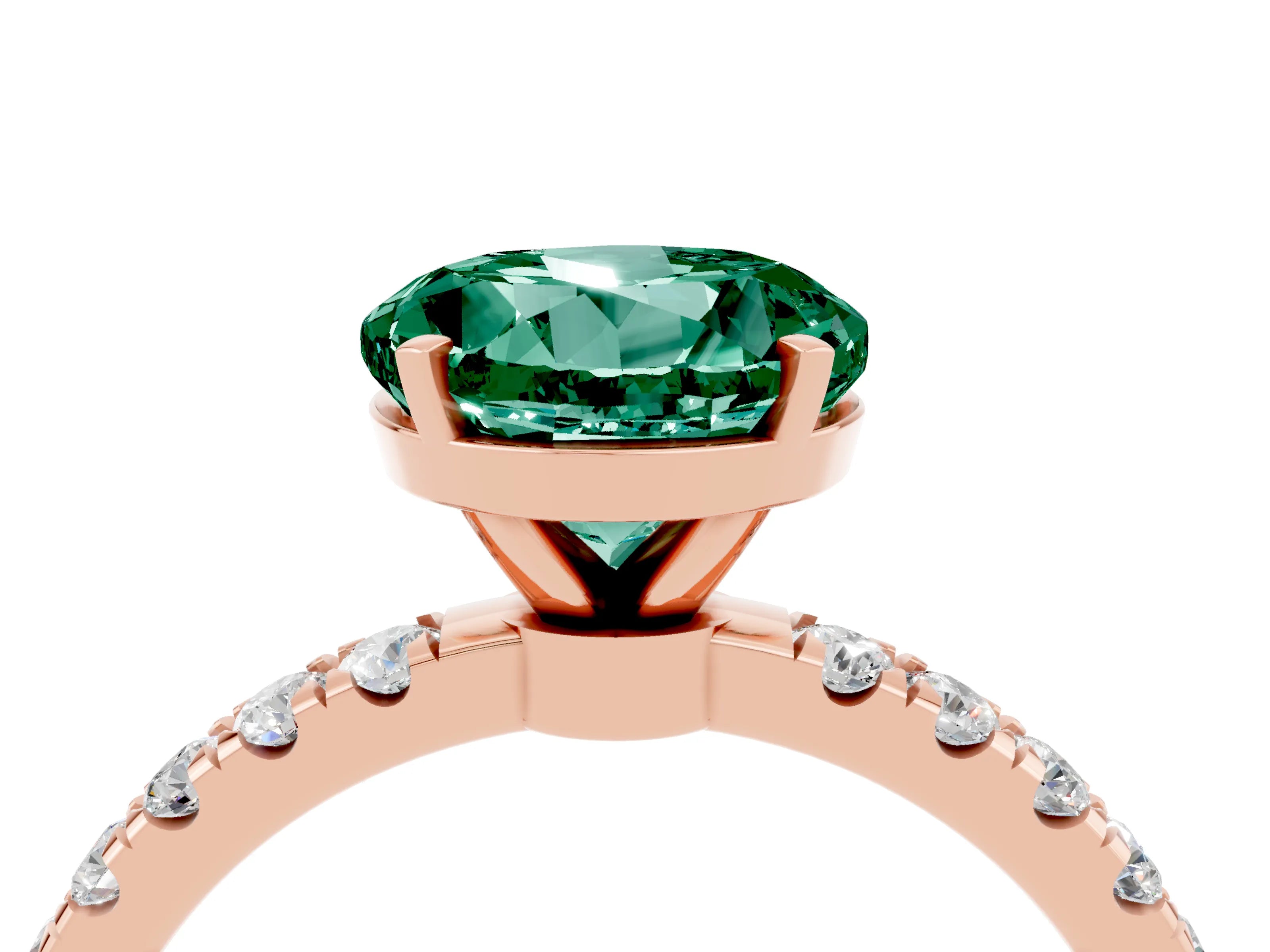 Rose gold Round Cut Green Sapphire Solitaire Ring with Pavé Accents and Four-Prong Setting_4