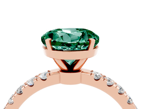 Rose gold Round Cut Green Sapphire Solitaire Ring with Pavé Accents and Four-Prong Setting_4