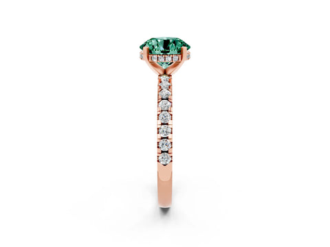 Rose gold Round Cut Green Sapphire Solitaire Ring with Pavé Band and Four-Prong Setting_14