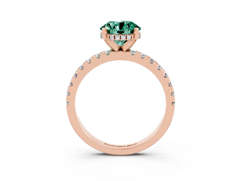 Rose gold Round Cut Green Sapphire Solitaire Ring with Pavé Band and Four-Prong Setting_15