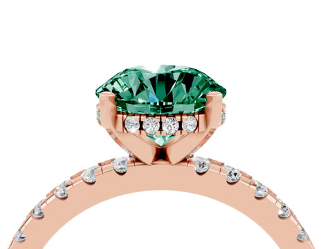 Rose gold Round Cut Green Sapphire Solitaire Ring with Pavé Band and Four-Prong Setting_16