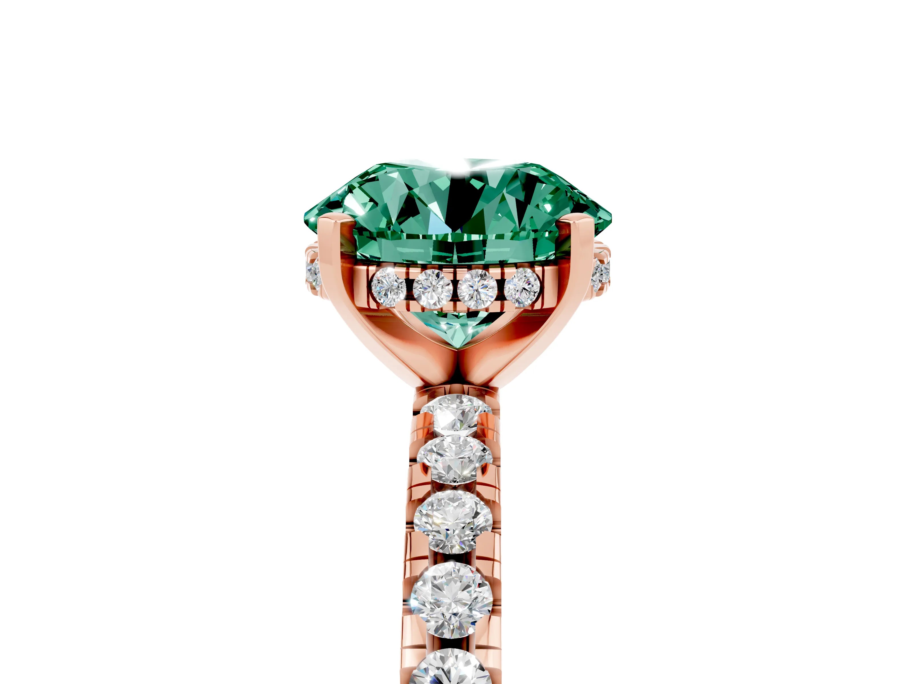 Rose gold Round Cut Green Sapphire Solitaire Ring with Pavé Band and Four-Prong Setting_17