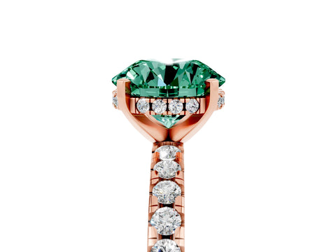 Rose gold Round Cut Green Sapphire Solitaire Ring with Pavé Band and Four-Prong Setting_17