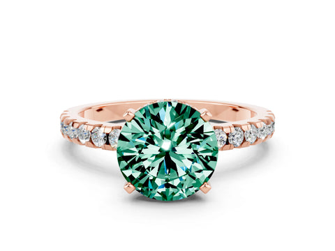 Rose gold Round Cut Green Sapphire Solitaire Ring with Pavé Band and Four-Prong Setting_24