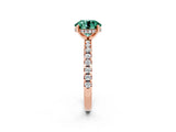 Rose gold Round Cut Green Sapphire Solitaire Ring with Pavé Band and Four-Prong Setting_26
