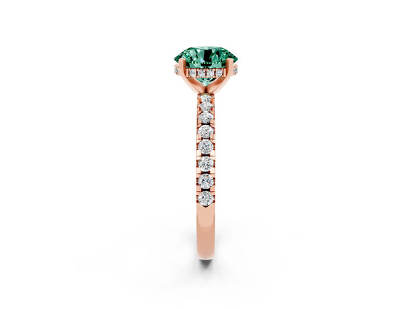 Rose gold Round Cut Green Sapphire Solitaire Ring with Round  Pavé Band and Four-Prong Setting