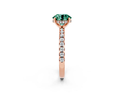 Rose gold Round Cut Green Sapphire Solitaire Ring with Pavé Band and Four-Prong Setting_26