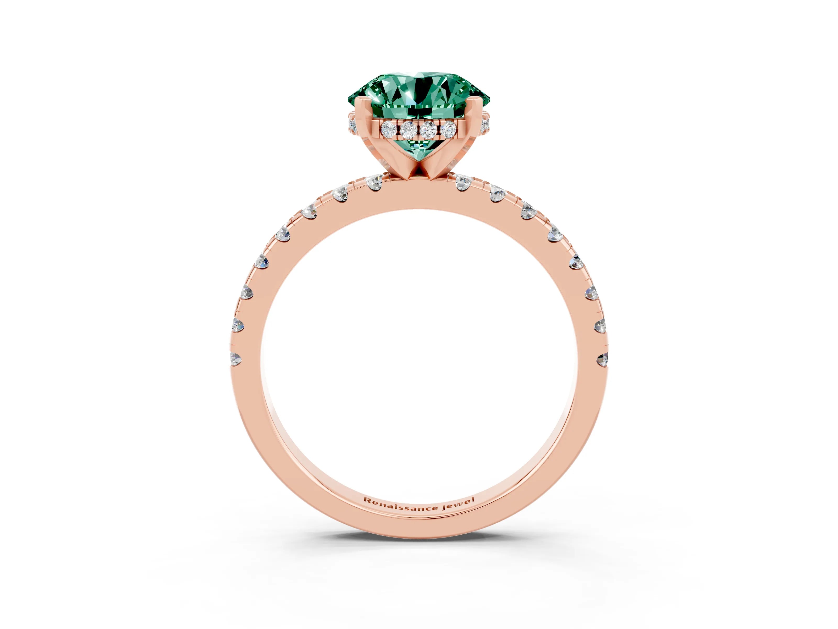 Rose gold Round Cut Green Sapphire Solitaire Ring with Pavé Band and Four-Prong Setting_27