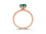 Rose gold Round Cut Green Sapphire Solitaire Ring with Pavé Band and Four-Prong Setting_27