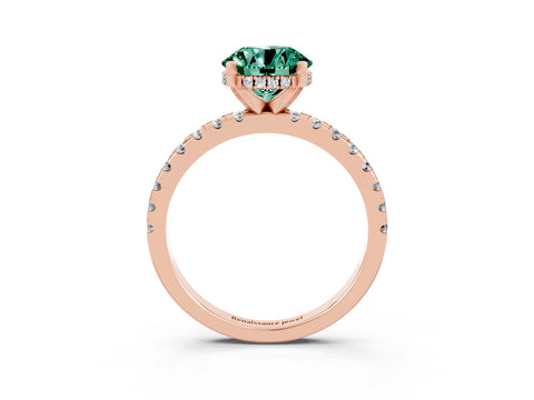 Rose gold Round Cut Green Sapphire Solitaire Ring with Pavé Band and Four-Prong Setting_27