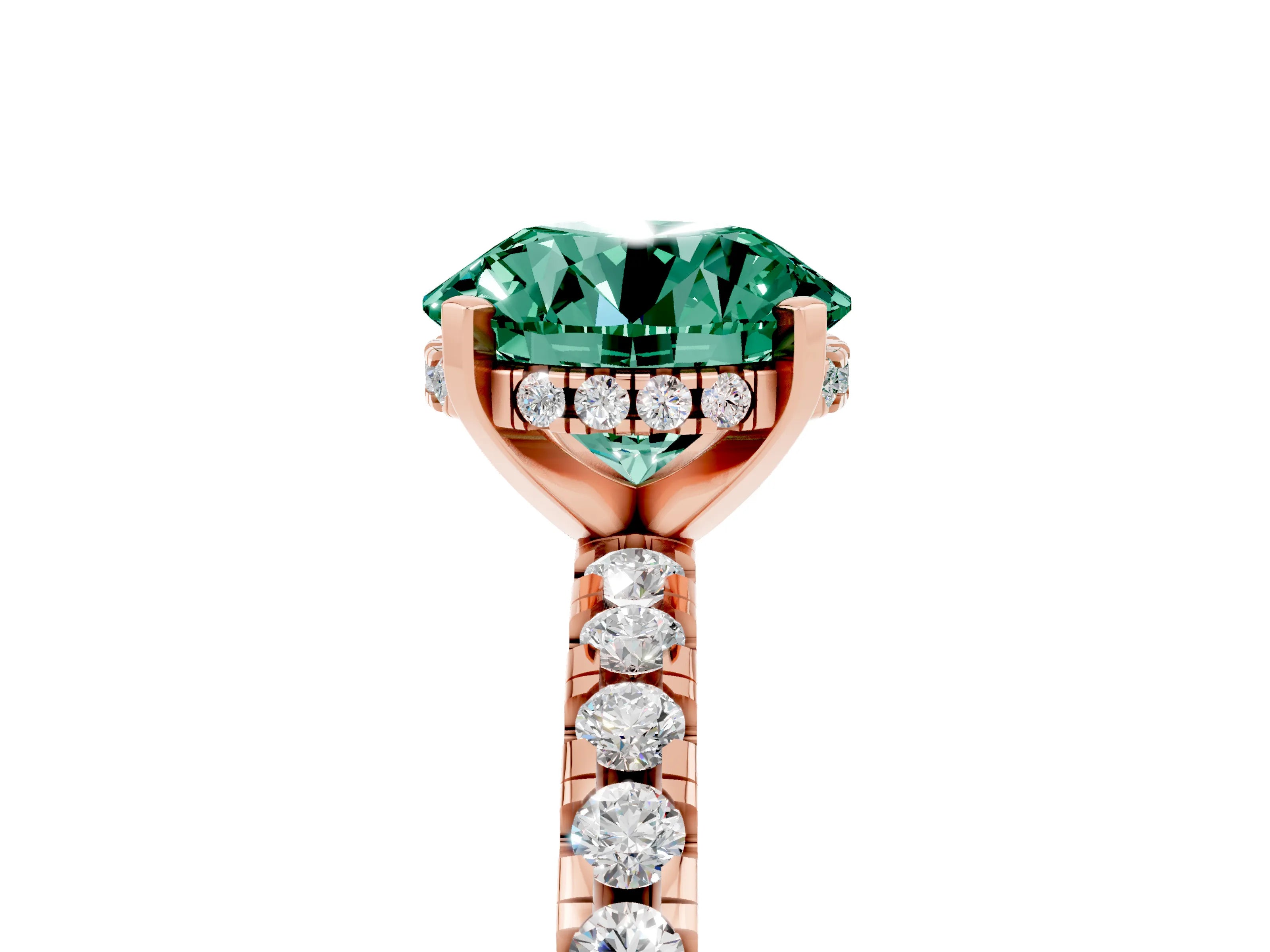 Rose gold Round Cut Green Sapphire Solitaire Ring with Pavé Band and Four-Prong Setting_29