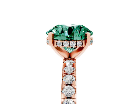 Rose gold Round Cut Green Sapphire Solitaire Ring with Pavé Band and Four-Prong Setting_29