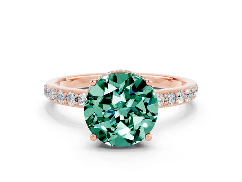 Rose gold Round Cut Green Sapphire Solitaire Ring with Pavé Band and Hidden Halo_12