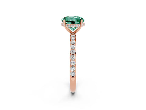 Rose gold Round Cut Green Sapphire Solitaire Ring with Pavé Band and Hidden Halo_14