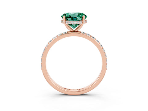 Rose gold Round Cut Green Sapphire Solitaire Ring with Pavé Band and Hidden Halo_15