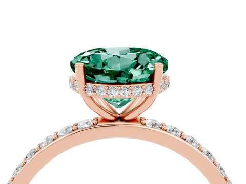 Rose gold Round Cut Green Sapphire Solitaire Ring with Pavé Band and Hidden Halo_16