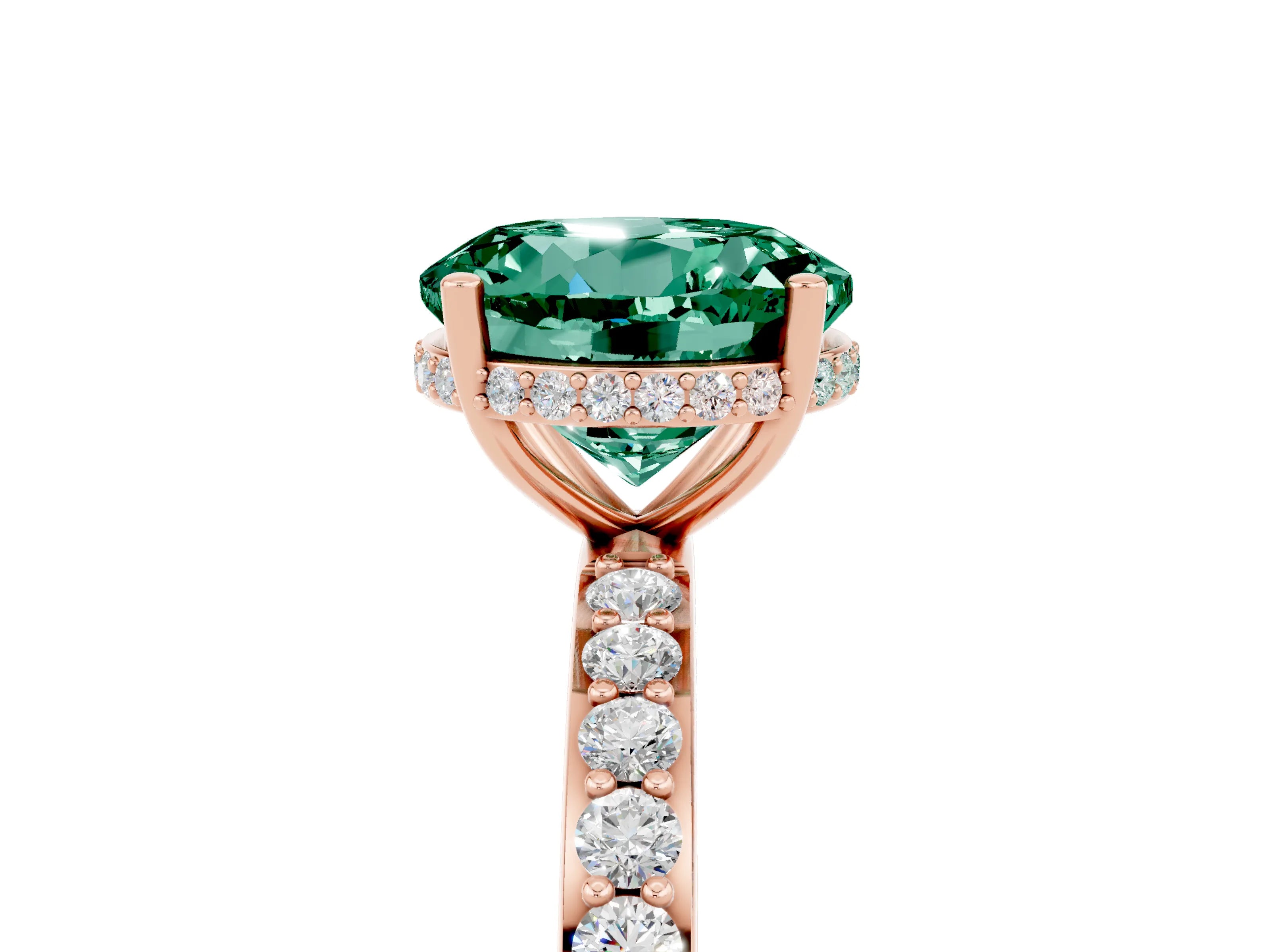 Rose gold Round Cut Green Sapphire Solitaire Ring with Pavé Band and Hidden Halo_17