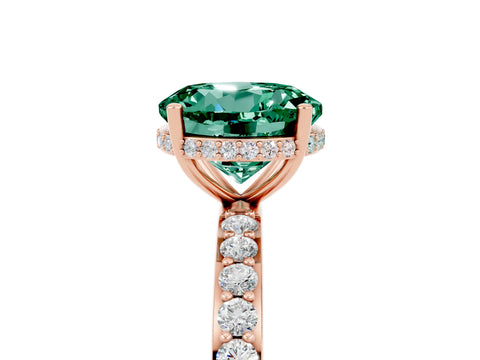 Rose gold Round Cut Green Sapphire Solitaire Ring with Pavé Band and Hidden Halo_17