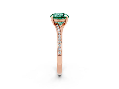 Rose gold Round Cut Green Sapphire Solitaire Ring with Pavé Band and Prong Setting_14