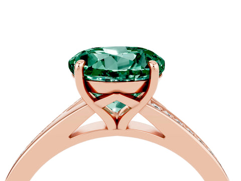 Rose gold Round Cut Green Sapphire Solitaire Ring with Pavé Band and Prong Setting_16