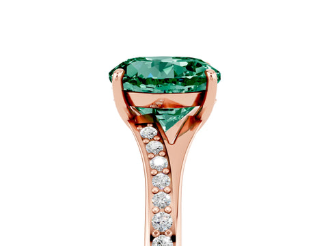 Rose gold Round Cut Green Sapphire Solitaire Ring with Pavé Band and Prong Setting_17