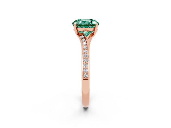 Rose gold Round Cut Green Sapphire Solitaire Ring with Pavé Band and Prong Setting